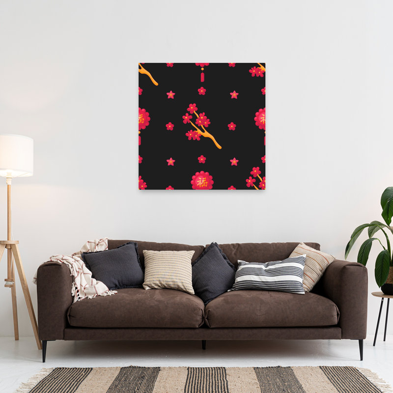 Art mural fleur de cerisier festif traditionnel, H 36 po x l 36 po