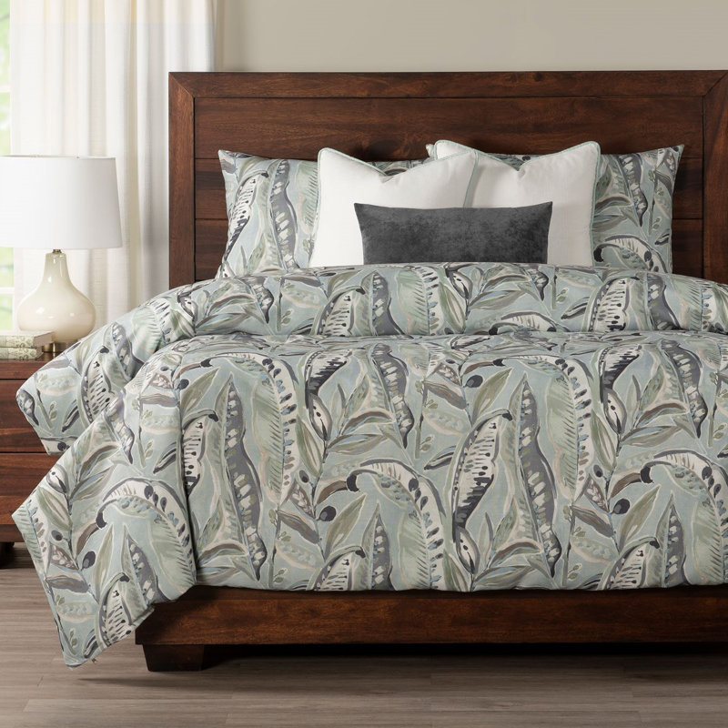 Tropical Print Blue-Grey Duvet Cover & Insert Set, Full