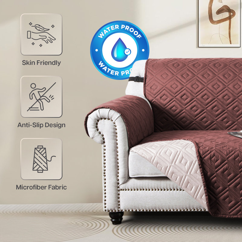 Reversible Waterproof Sofa Protector - Dual-Sided Sofa Protector Slipcover, Brown/Beige, 179cm H x 280cm W - (3 Seater)
