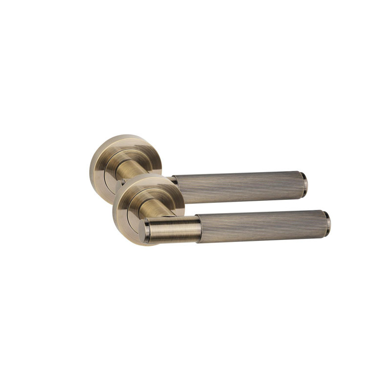  Straight T-Bar Linear Bathroom Door Handle Set Thumbturn and Mortise Lock Antique Brass