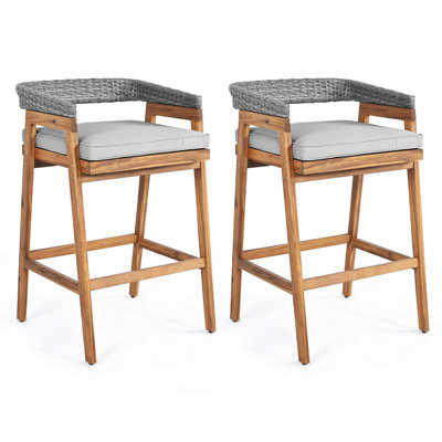 Patio Counter Height Bar Stools Set Of 2 With Cushions Pe Wicker Backrests