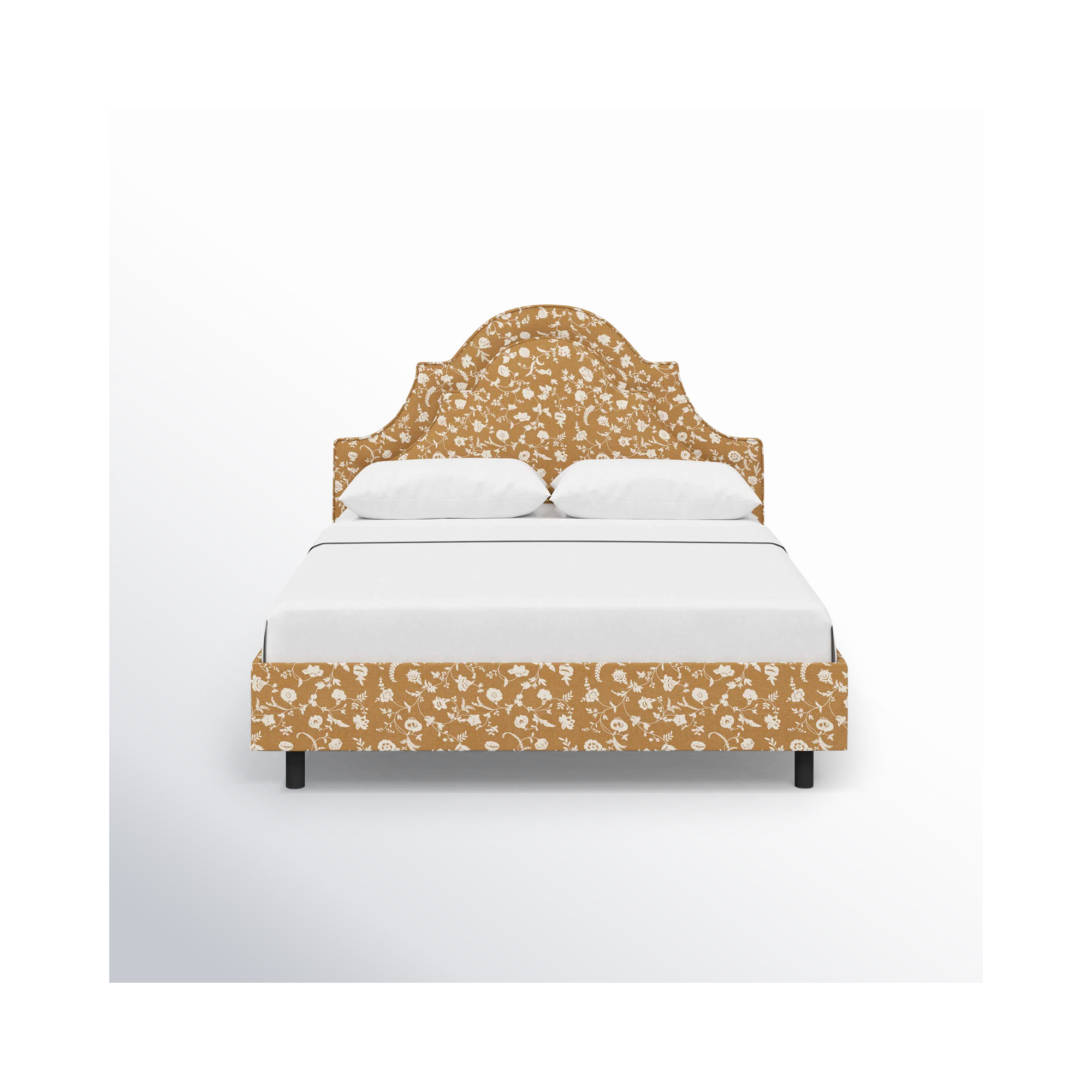 Knipe Upholstered Scalloped Bed, Twin, Robina Floral Ochre