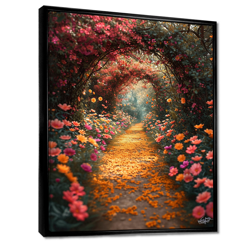 «Blossoming Pink Flowers», art mural, H 20 po x l 12 po x P 1 po, Toile avec cadre flottant noir