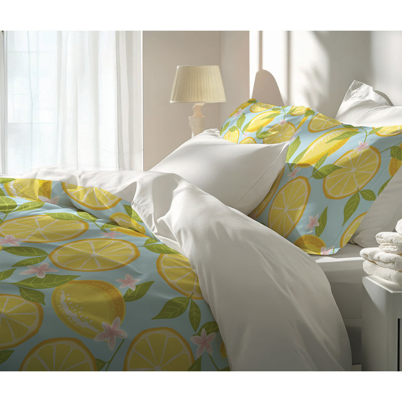 Lemons 3- Piece Comforter Set, Blue, King Comforter + 2 King Pillowcases