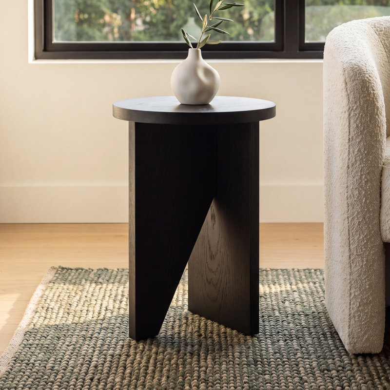 Lille 14" W Round Abstract Accent Table, Black