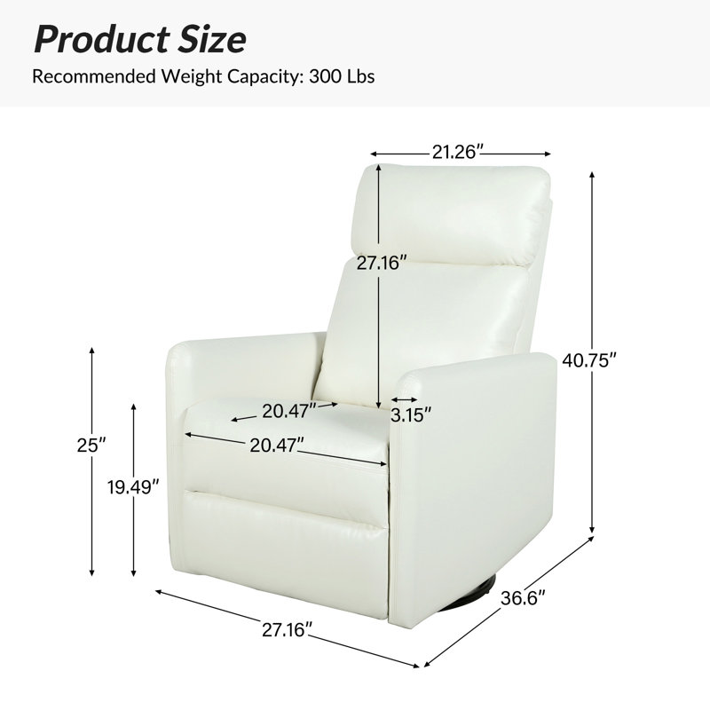 Fauteuil inclinable standard pivotant en cuir véritable de 27,16 po de largeur Rillie, Similicuir ivoire
