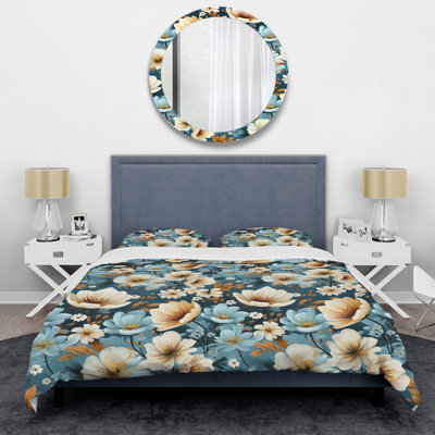 Ensemble de housse de couette à motif floral bleu rétro Finesse IV