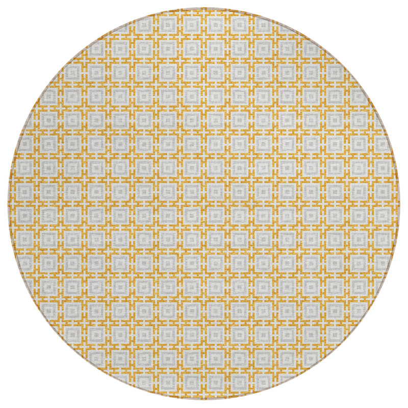 Loreen Washable Geometric Indoor / Outdoor Rug, Round 8'