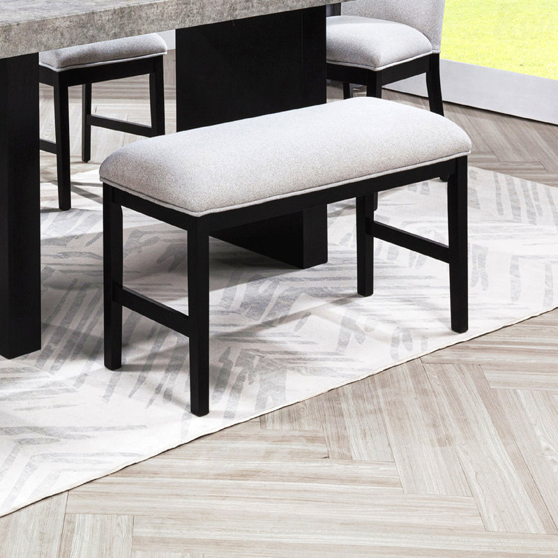 1-Piece Wooden Bench - Upholstered Soft Neutral Tone Seat, Dark Finish Legs
