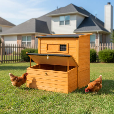 Double-House Wooden Chicken Coop For 6-8