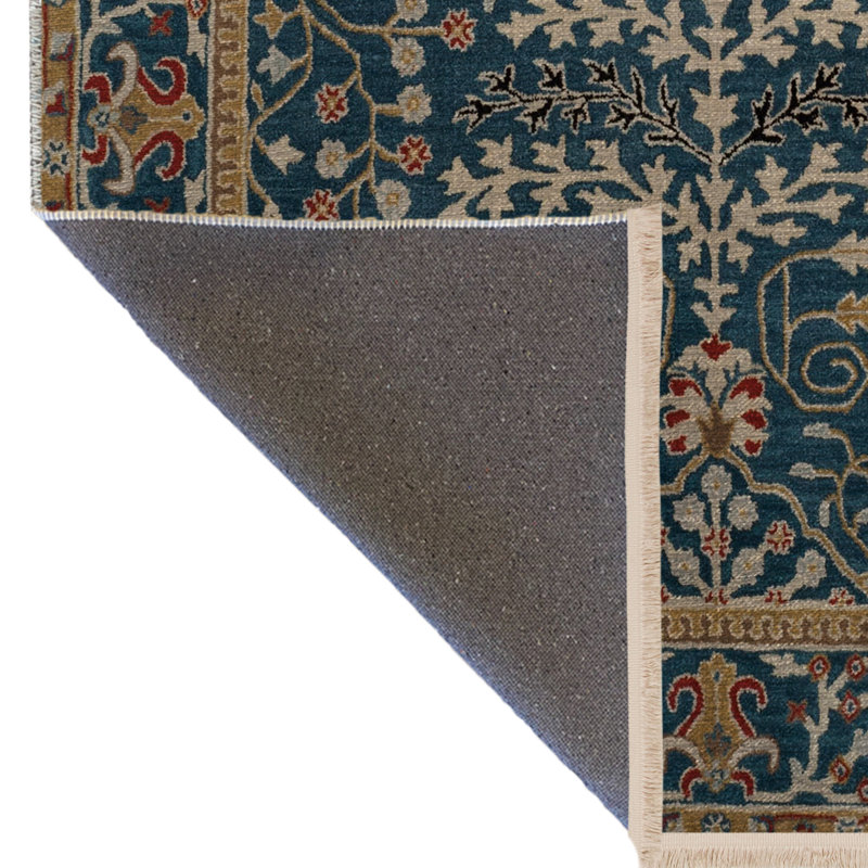 Tapis décoratif vintage à motif floral bleu et jaune, Rectangle 5 pi x 6 pi 7 po