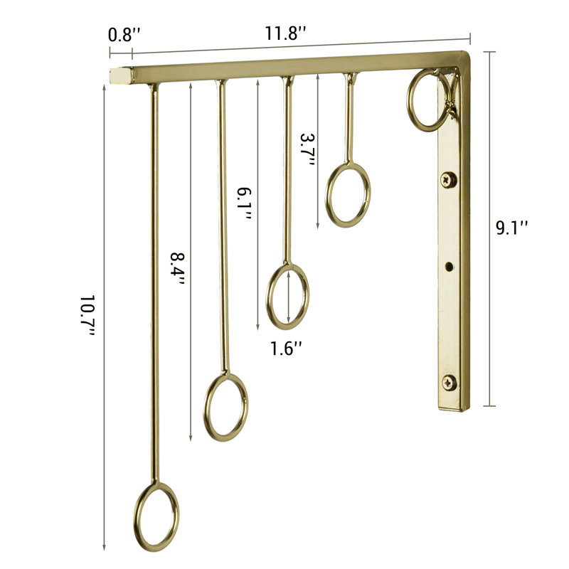 Set of 3 Gold Metal Wall-Mounted Garment Racks – 5 Hanging Rings for Clothes, Coats, and Retail Display (Set of 3)