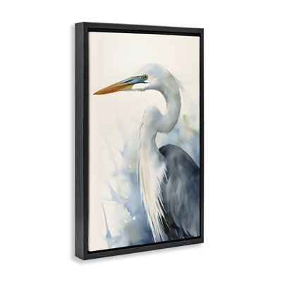 Quiet Heron View Framed Floater Canvas by Petal Prints Design
