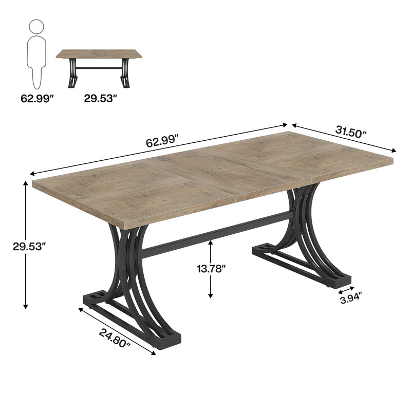 Philipe 63'' Executive Computer Desk with Faux Marble Top and Stylish Metal Legs, Gray/Black