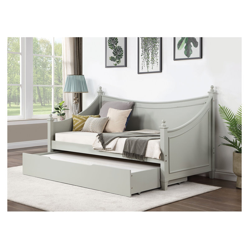 Lit de jour simple transitionnel gris clair avec moulures et poteaux