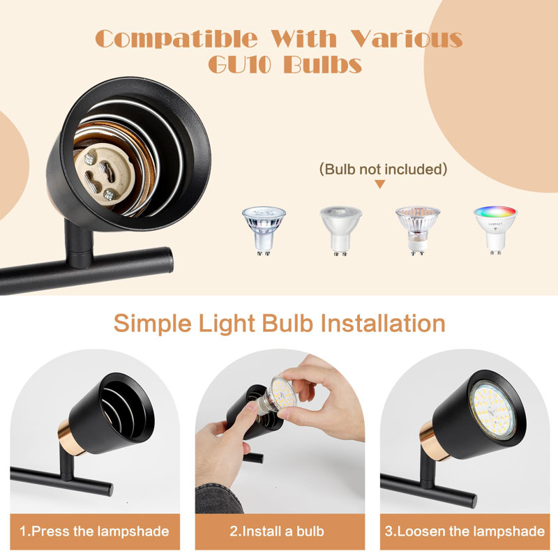 Track Lighting Fixtures Ceiling,4 GU10 Flexible Heads with Dimmable Bulbs