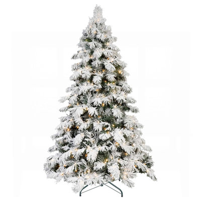 5ft Flocked Scarecrow-Shaped Christmas Tree with 200 Warm White LED Lights, 375 PVC Memory Wire Tips, Power Pole & Hinged Structure – Realistic Snowy Holiday Tree