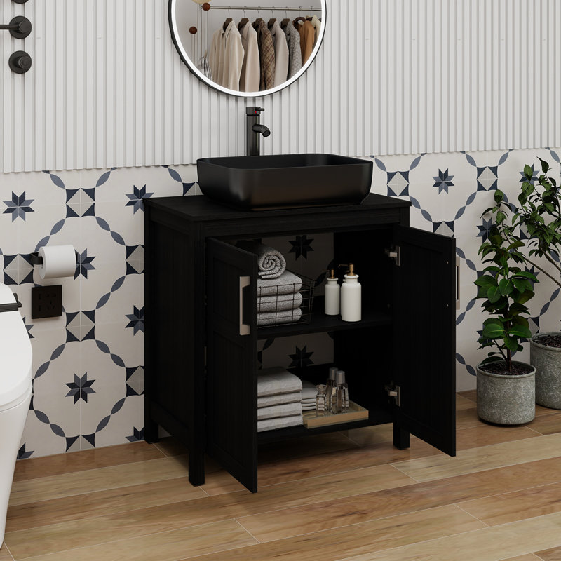 Meuble-lavabo simple 30 po avec lavabo moderne autoportant, Noir