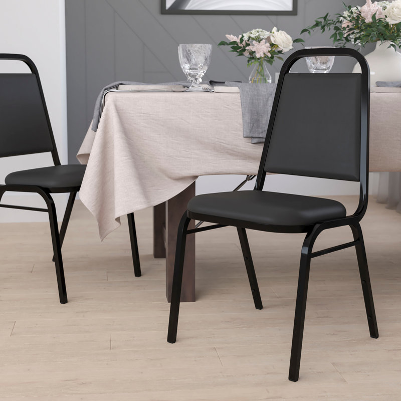 Elegant Black Vinyl Stacking Banquet Chair with Steel Frame