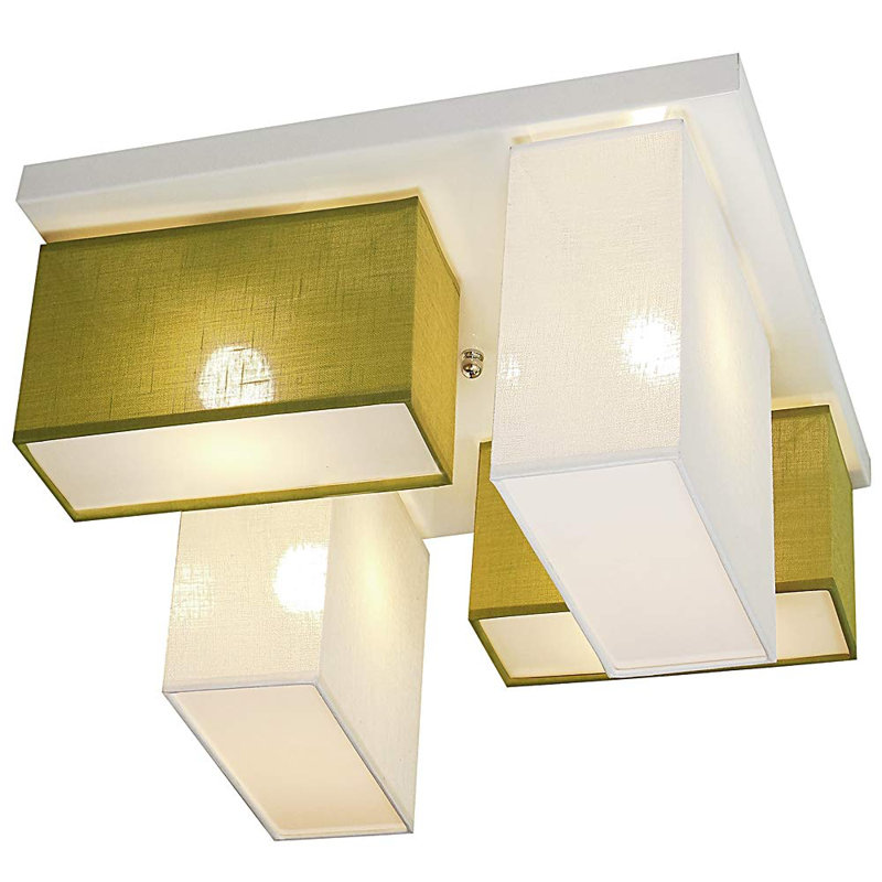 Eris Fabric Semi Flush Mount, White/Green