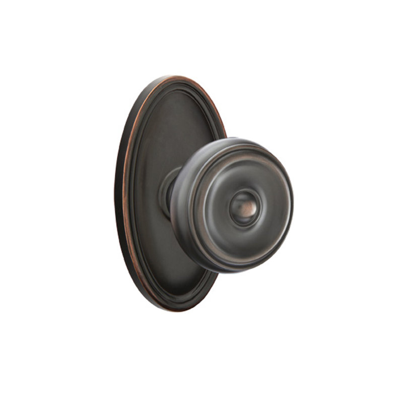 Ensemble de boutons de passage Emtek avec bouton ovale Roestte et Waverly, Bronze frotté à l'huile