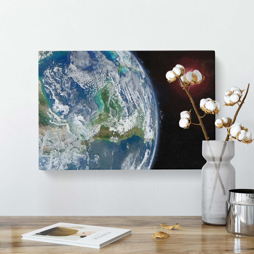 Earths View of the Sun & Moon in Abstract - Wrapped Canvas