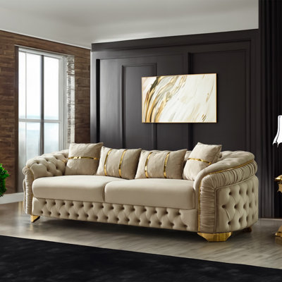 Arizona Luxury Tufted Velvet Sofa With Gold Accents – Chesterfield-Inspired Elegance