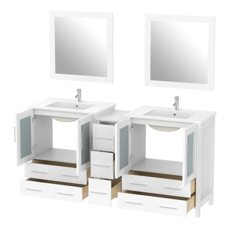  72" Double Bathroom Vanity Set with Mirror, White