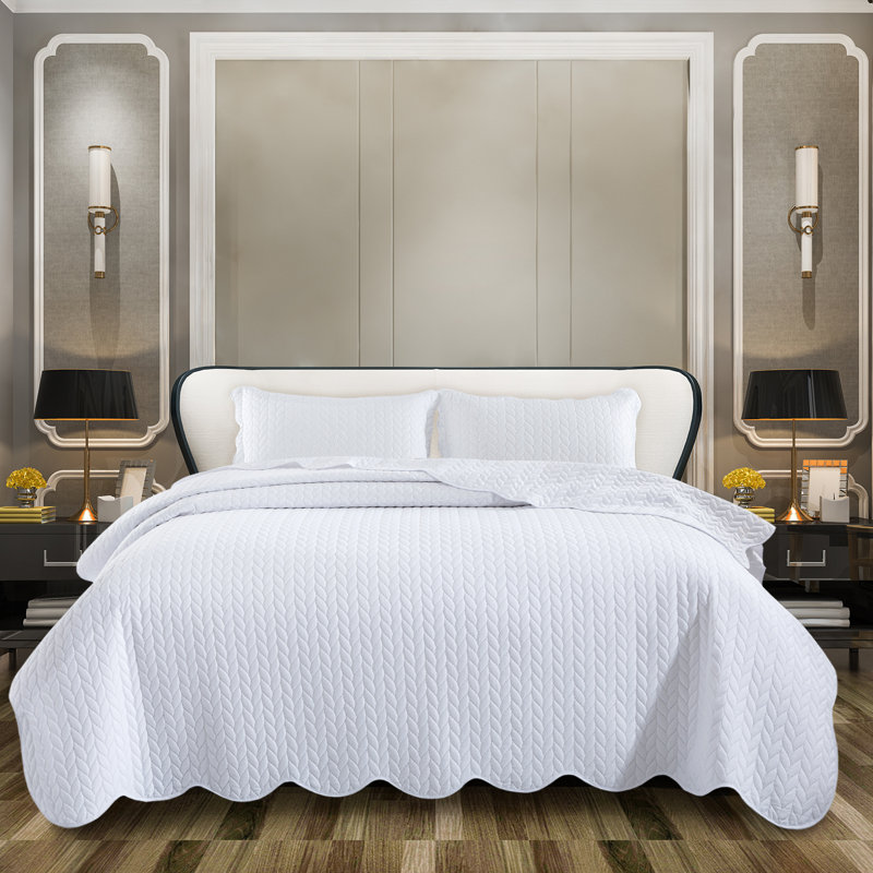 Microfiber Embossed Oversized Modern & Contemporary Bedspread Set With Shams, California King Bedspread + 2 Pillowcases