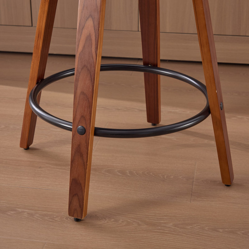 Set of 2 26-Inch Counter Height Bar Stools - Walnut Black, Cane Rattan Back, Light Green Linen Upholstered Seat, Swivel Design for Kitchen Island/Bar/Counter