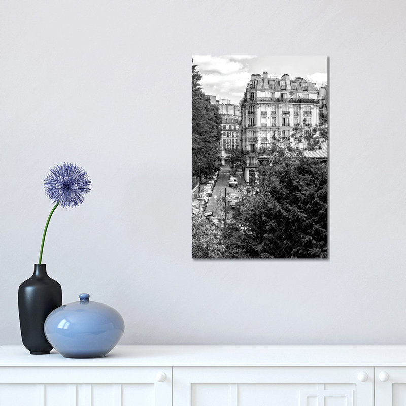 Black Montmartre Series - Parisian Street 1 Piece Wrapped Canvas Wall Art, 30.48 cm H x 45.72 cm W