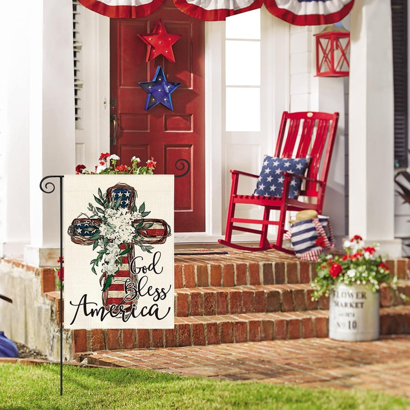 «God Bless America», drapeau de jardin à rayures et étoiles 12 x 18 pouces, commémoratif du 4 juillet