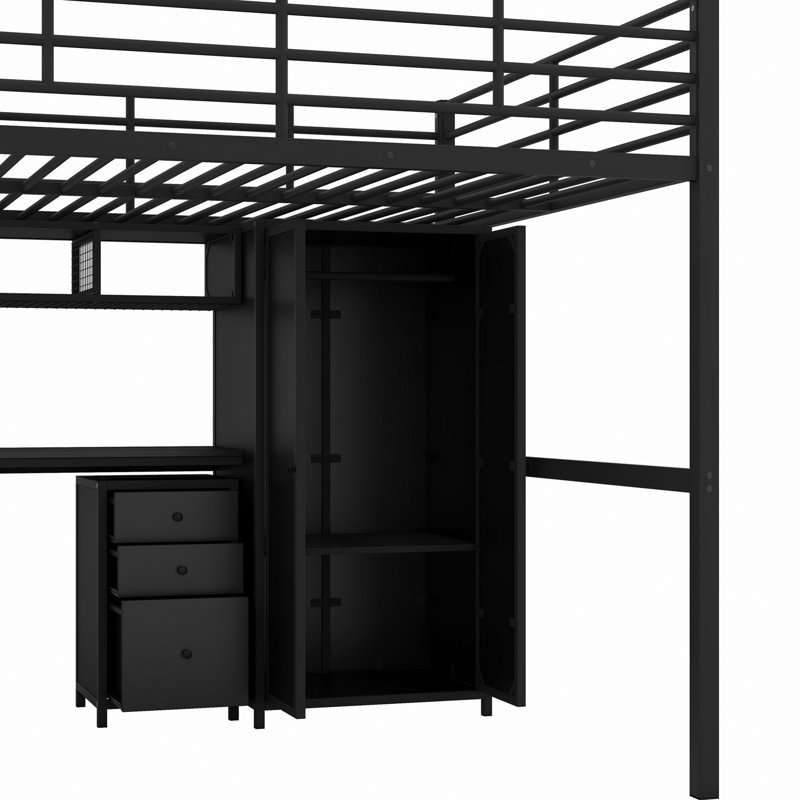 Lit mezzanine avec garde-robe en métal