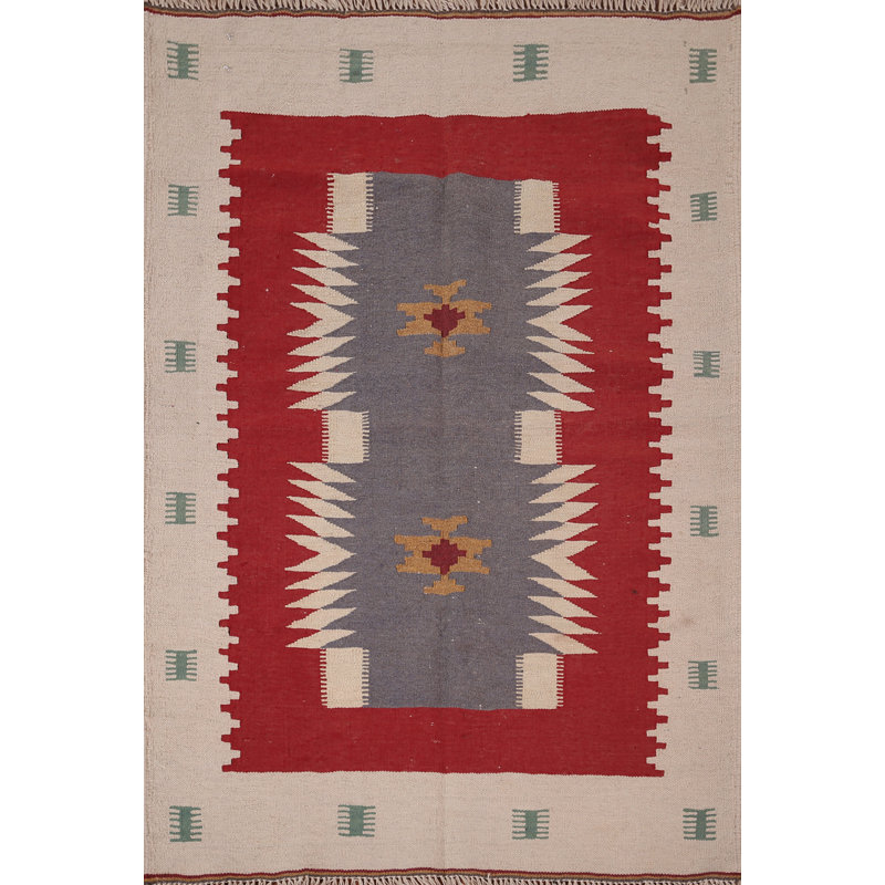 Tapis géométrique en laine Kilim 3 x 4