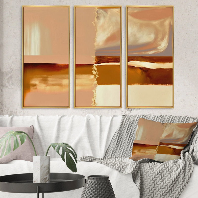 Earth Tone Mysteries IV - Earth Tone Mysteries IV - impression de 3 pièces, H 20 po x l 36 po x P 1 po, Toile avec cadre doré