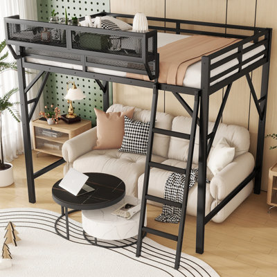 Metal Loft Bed with Ladder & Storage Shelves, High Loft Bed for Kids & Teens by 17 Stories