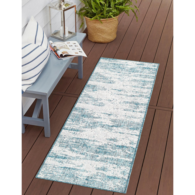 Outdoor Iris Area Rug Blue-Green Color, Runner 2' x 7'10"