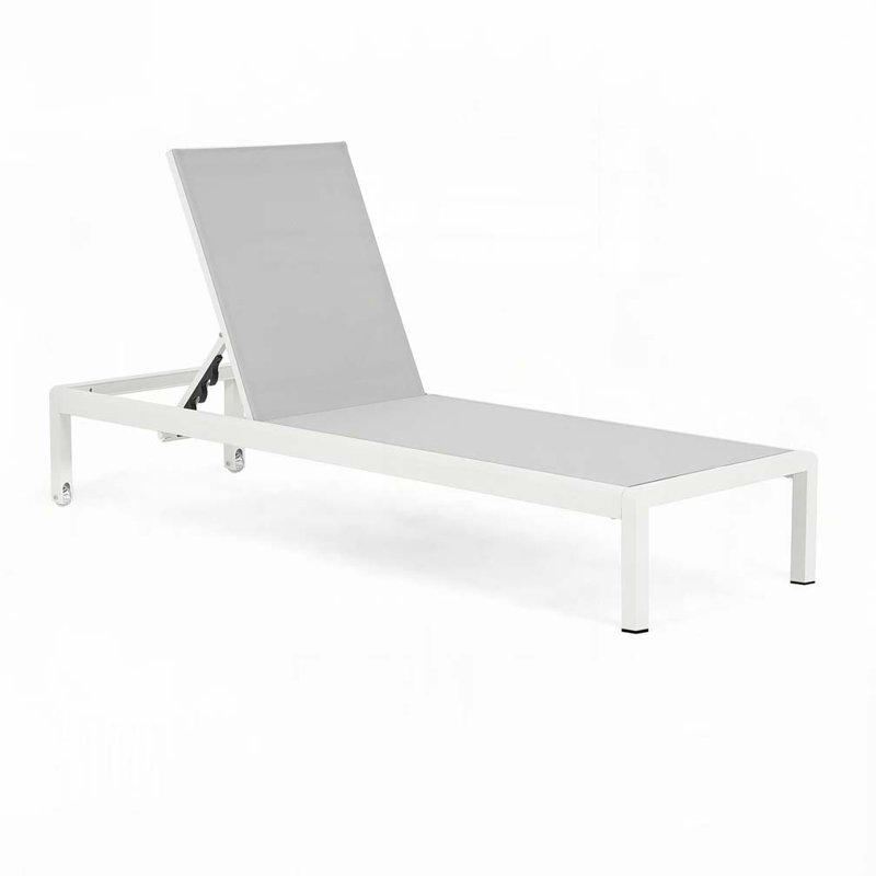 Chaise longue de patio, Blanc / Gris