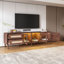Console de 80 po compatible avec la télévision, grand espace de rangement, surface imperméable pour le salon, la chambre à coucher, support de cinéma maison avec ajustement, 2 tiroirs et 3 armoires, plateau de table et pieds en bois massif-636267619