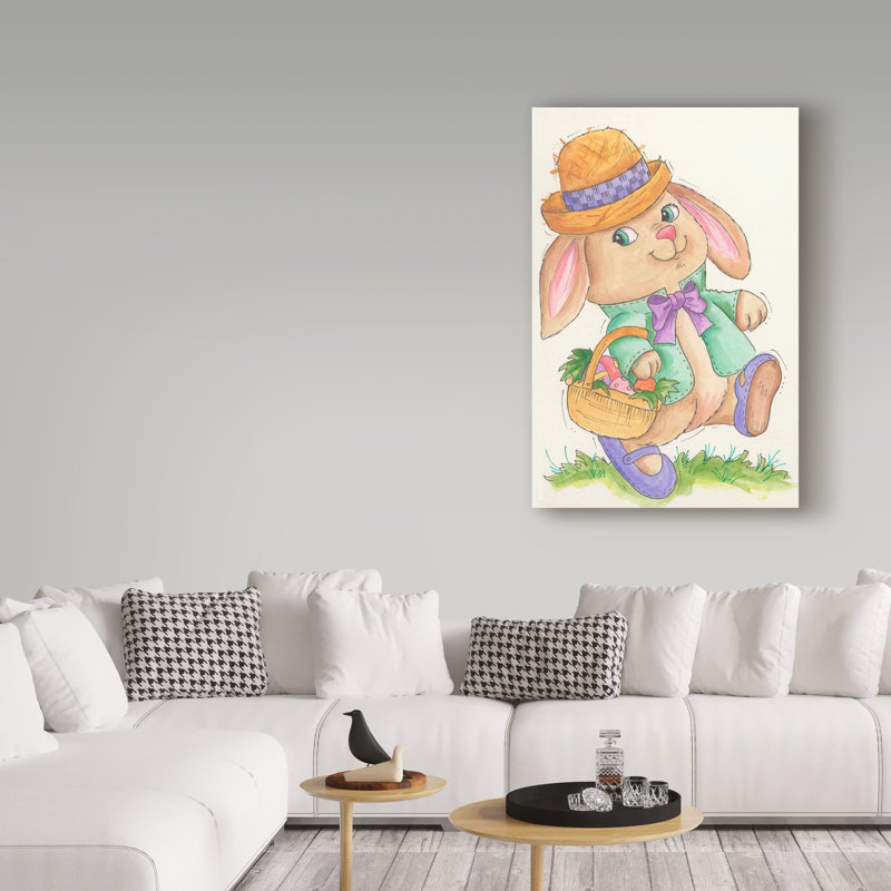 «Pâques, lapin avec panier», art sur toile, H 19 po x l 12 po x P 2 po