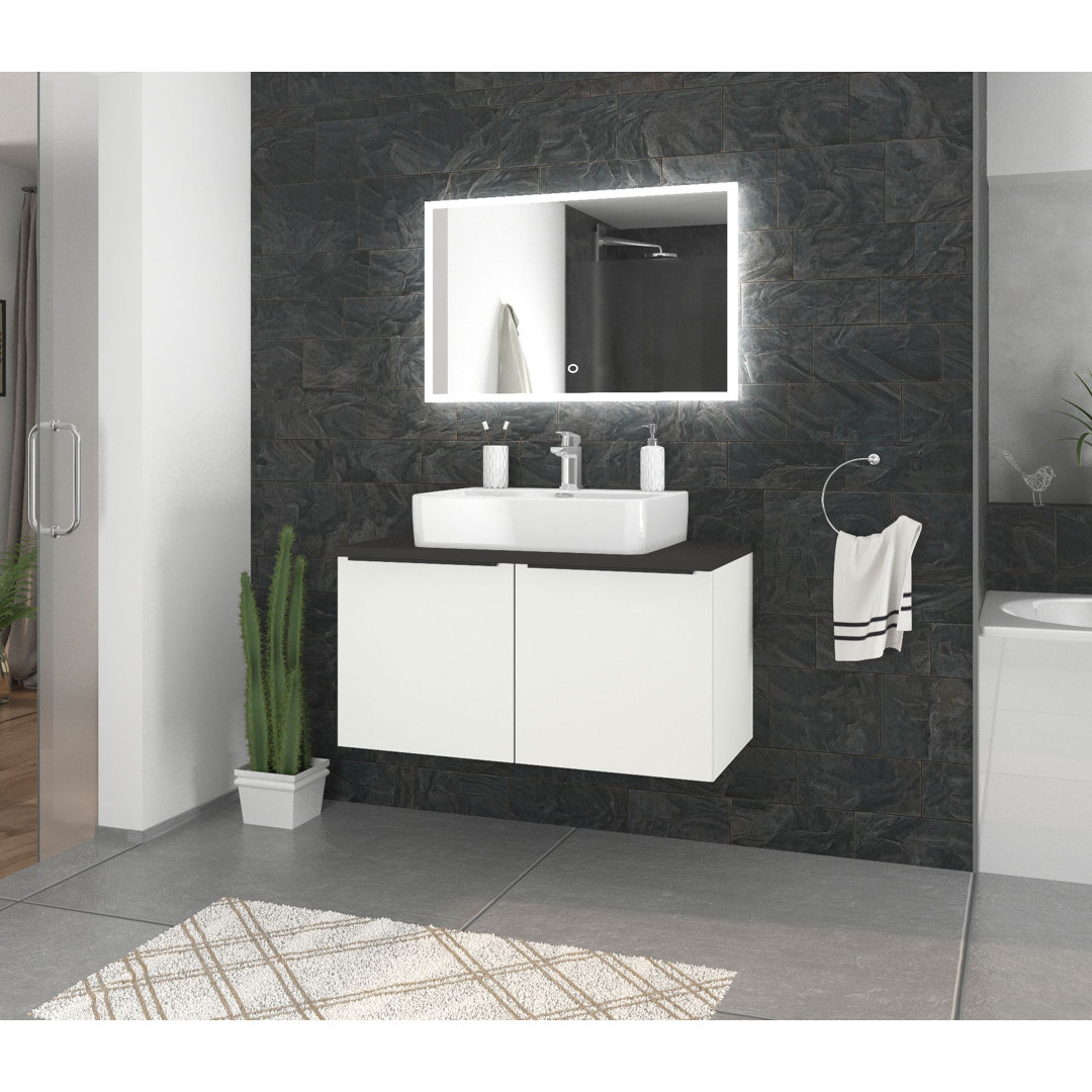 Odin washbasin with base cabinet, 96cm, alpine white / rustic oak / oak, metal handles