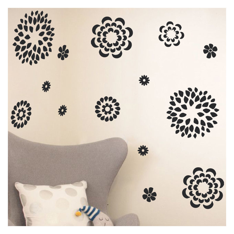 Adhésif décoratif motif floral, H 19 po x l 24 po x P 0,01 po, Noir
