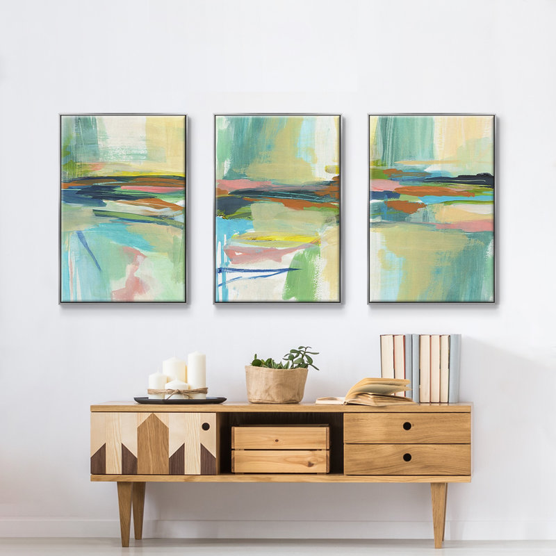 Radiant Horizon I, reproduction sur toile 3 pièces, Argent, H 27 po x l 54 po x P 2 po