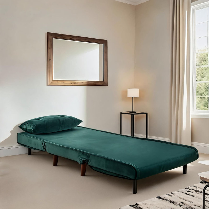 Lonara One Seater Upholstered Single Convertible Chair, Green