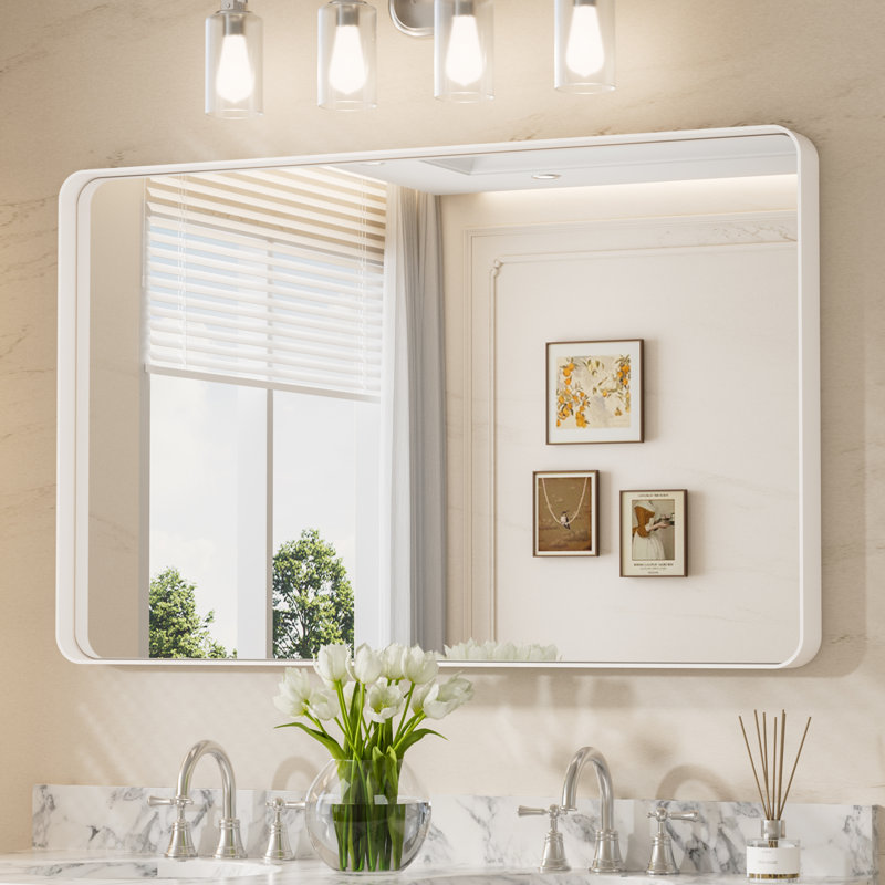 Miroir d'appoint Tyro, 48 po x 30 po, Blanc, Rectangulaire