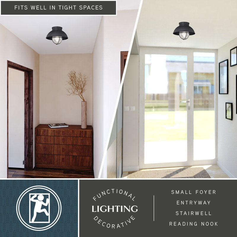 Harwich 10" Black Glass Outdoor Flush Mount Ceiling Light