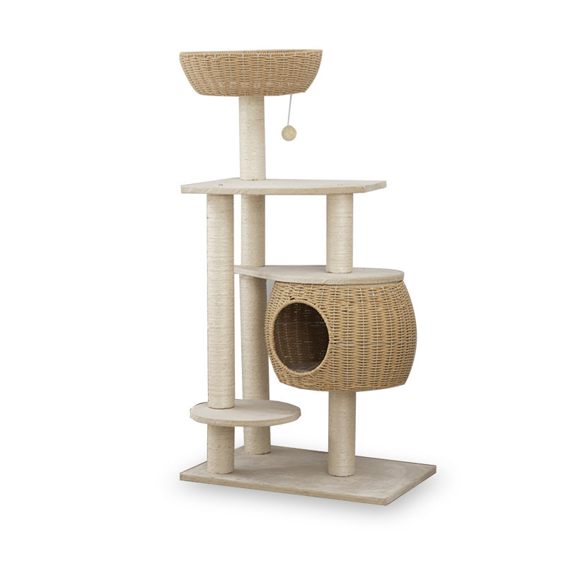 Arbre à chat 4 niveaux avec condons, perchoir, poteaux à griffer, H 43,31 po x l 15,75 po x L 22,83 po