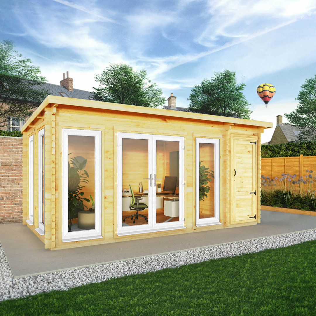17ft x 10ft Studio Pent Log Cabin With Side Shed UPVC Windows & Doors (44mm)