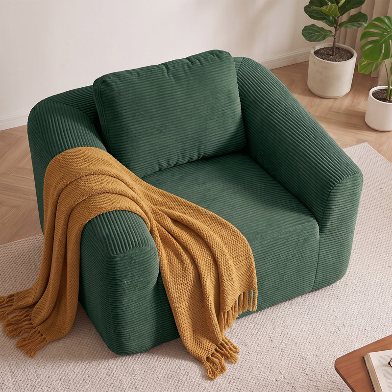 Chaise d'appoint rembourrée, Green Corduroy, 1