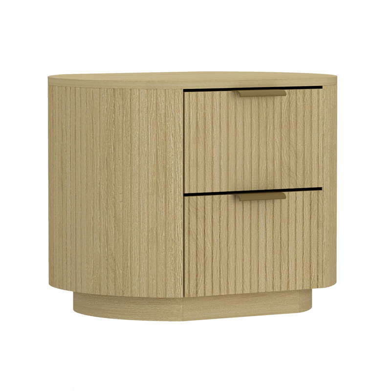 Olivia Nightstand with 2 Drawers, Natural Oak/Gold